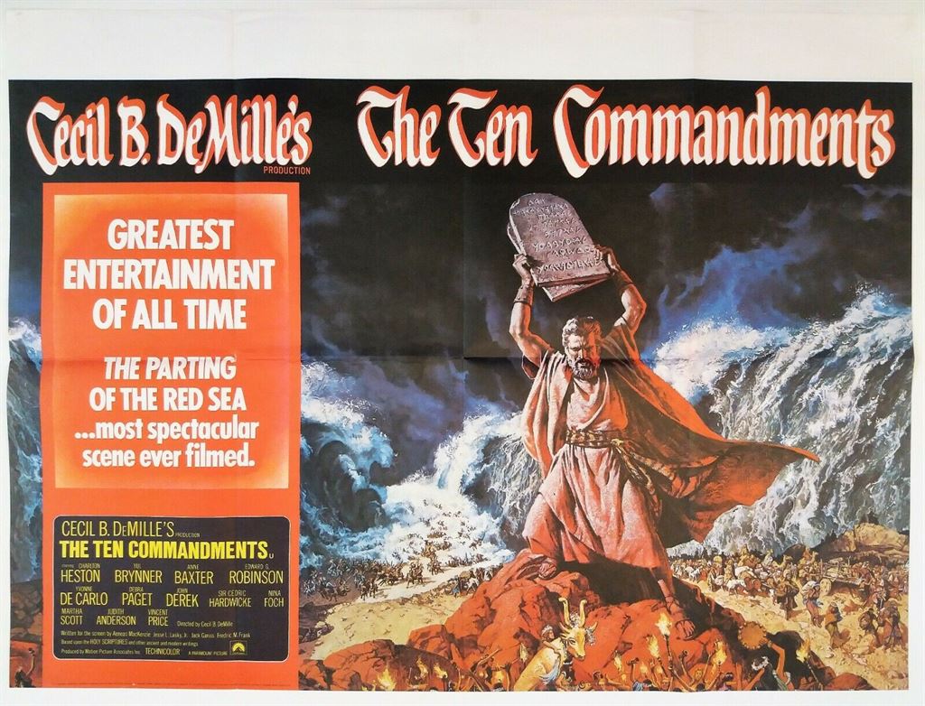 THE TEN COMMANDMENTS ORIGINAL RE-RELEASE UK QUAD FILM POSTER 1972