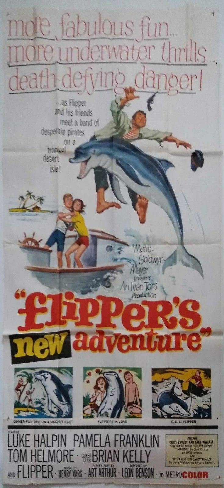 FLIPPERS NEW ADVENTURE ORIGINAL U.S. 3 SHEET FILM POSTER 41" X 78.5" 1964