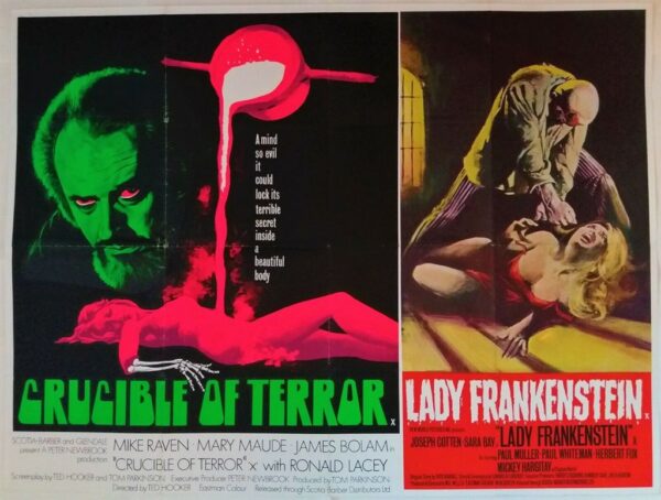 CRUCIBLE OF HORROR / LADY FRANKENSTEIN ORIGINAL UK QUAD FILM POSTER 1971