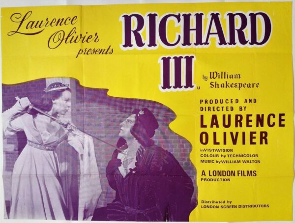 RICHARD III 1955 ORIGINAL UK RE-RELEASE QUAD FILM POSTER 1970s
