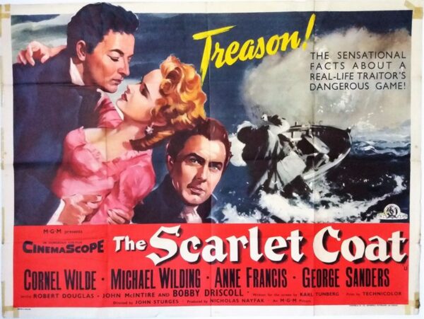 THE SCARLET COAT ORIGINAL UK QUAD FILM POSTER 1955