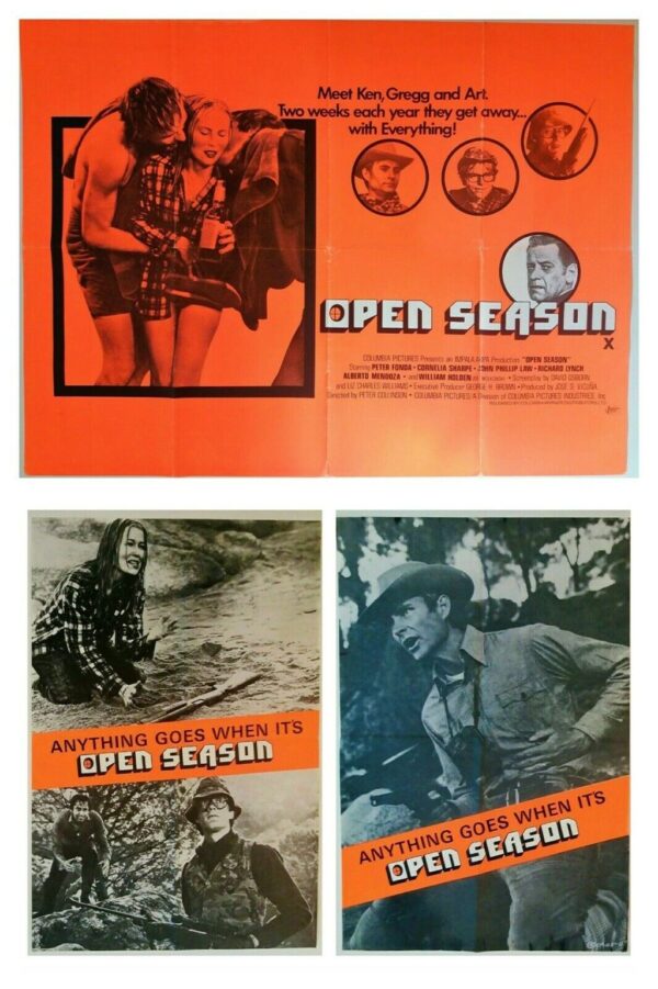 OPEN SEASON ORIGINAL UK QUAD + 2 DOUBLE CROWN MARLER HALEY FILM POSTERS 1974