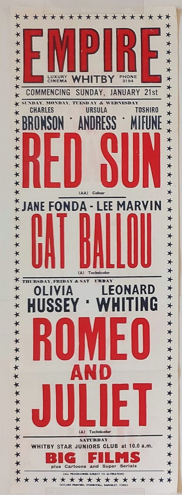EMPIRE ORIGINAL UK CINEMA POSTER 1971 RED SUN/CAT BALLOU/ROMEO AND JULIET