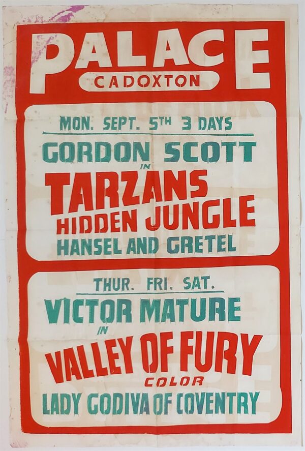 PALACE CADOXTON CINEMA ORIGINAL UK FILM POSTER 1955 TAZAN HIDDEN JUNGLE 2
