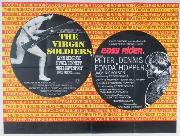 THE VIRGIN SOLDIERS / EASY RIDER ORIGINAL UK DOUBLE BILL QUAD FILM POSTER 1969