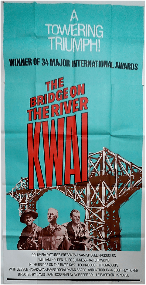THE BRIDGE ON THE RIVER KWAI ORIGINAL U.S 3 SHEET RE-RELEASE FILM POSTER 1958/72