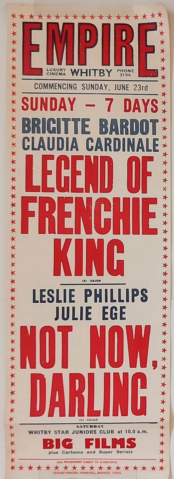 EMPIRE ORIGINAL UK CINEMA POSTER 1973 LEGEND OF FRENCHIE KING/NOT NOW DARLING