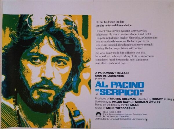 SERPICO ORIGINAL UK QUAD FILM POSTER 1973 