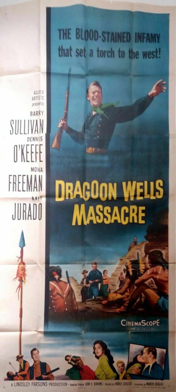 DRAGOON WELLS MASSACRE ORIGINAL U.S 3 SHEET FILM POSTER 1957