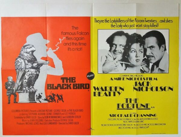 THE BLACKBIRD / THE FORTUNE ORIGINAL UK DOUBLE BILL QUAD FILM POSTER 1975