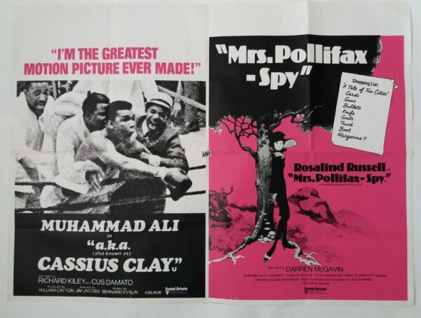 CASSIUS CLAY / MRS POLLIFAX - SPY ORIGINAL UK DOUBLE BILL FILM POSTER 1970 