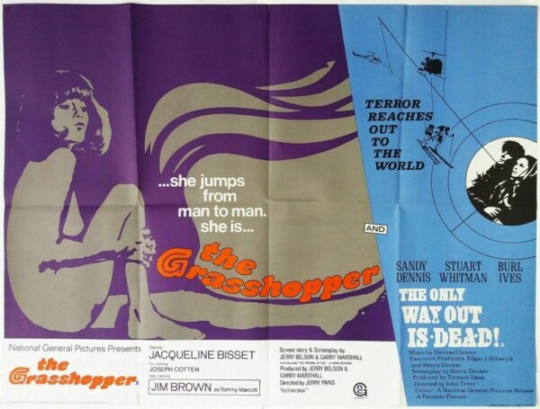 THE GRASSHOPPER / THE ONLY WAY OUT IS DEAD ORIGINAL DOUBLEBILL UK QUAD FILM POSTER 1970 
