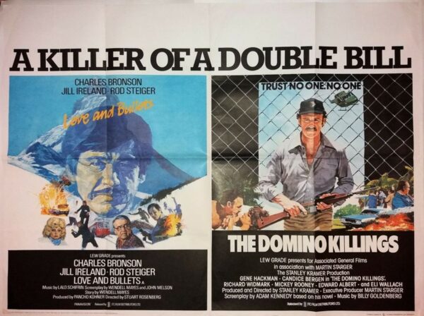 LOVE AND BULLETS / DOMINO KILLINGS ORIGINAL UK DOUBLE BILL QUAD FILM POSTER 1978 