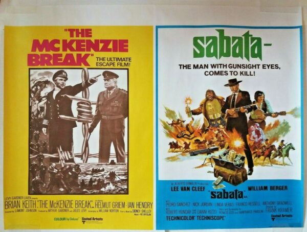THE MCKENZIE BREAK / SABATA ORIGINAL UK QUAD FILM POSTER 1970 / 1969
