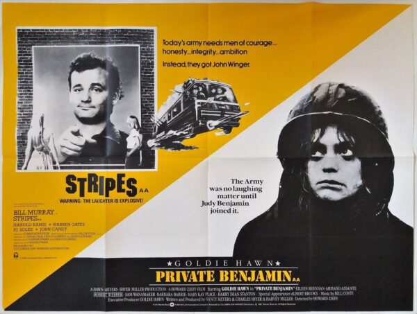 STRIPES / PRIVATE BENJAMIN ORIGINAL UK DB QUAD FILM POSTER 1981/1980