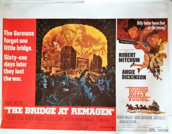 THE BRIDGE AT REMAGEN / YOUNG BILLY YOUNG ORIGINAL UK QUAD FILM POSTER 1969