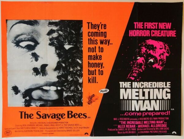 THE SAVAGE BEES / THE INCREDIBLE MELTING MAN ORIGINAL UK QUAD FILM POSTER 1977