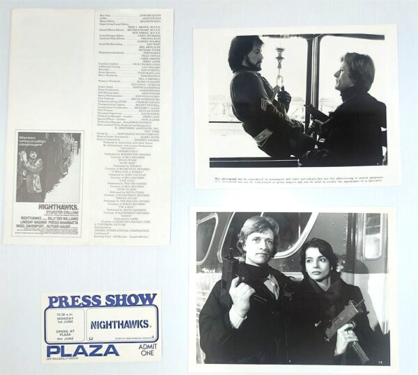NIGHTHAWKS ORIGINAL UK PUBLICITY PRESS KIT STILLS 1981