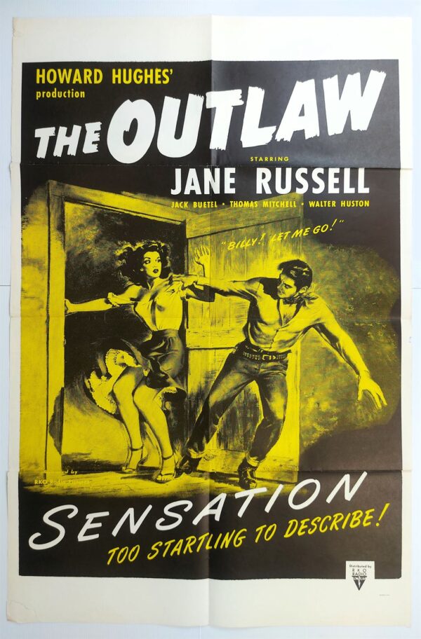 THE OUTLAW 1943 ORIGINAL U.S ONE SHEET RE-RELEASE FILM POSTER