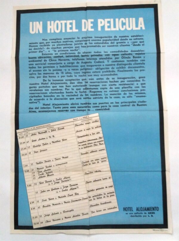 HOTEL ALOJAMIENTO ORIGINAL ARGENTINA FILM POSTER 1966