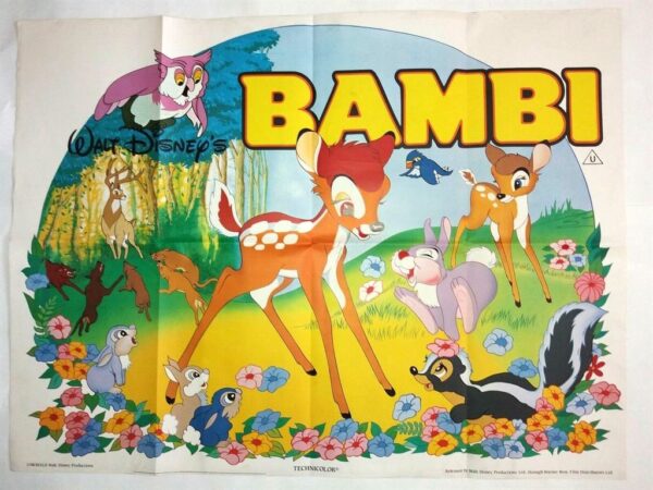BAMBI ORIGINAL 1982 RE-RELEASE UK QUAD FILM POSTER 1942 FILM
