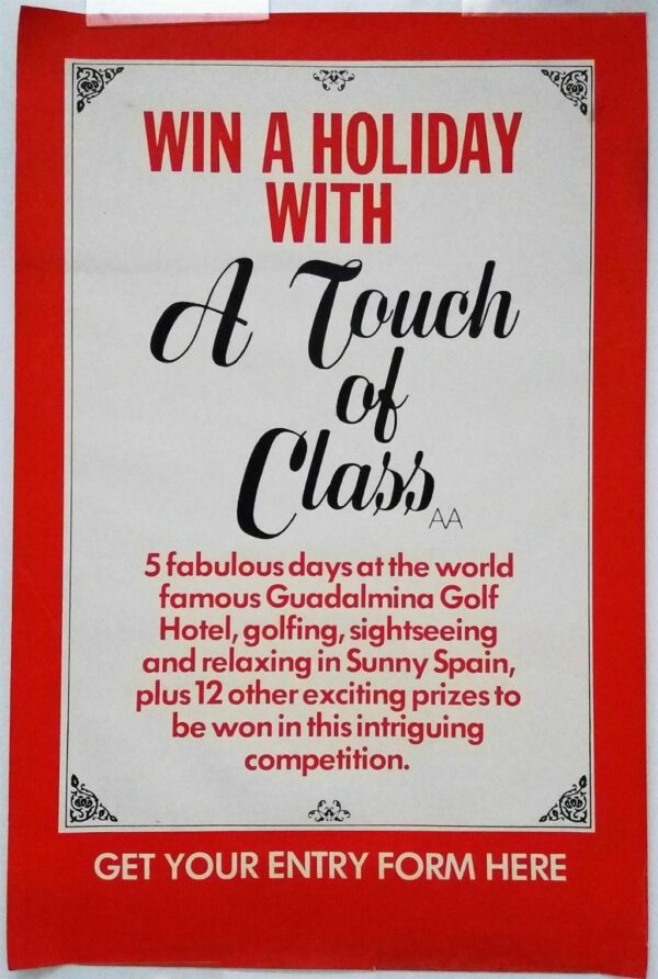 A TOUCH OF CLASS ORIGINAL UK DOUBLE CROWN FILM POSTER 1973  