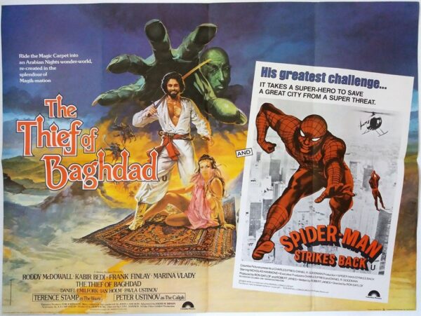 THE THIEF OF BAGHDAD / SPIDER MAN STRIKE BACK ORIGINAL UK RE-RELEASE QUAD FILM POSTER 1978