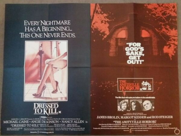 DRESSED TO KILL / THE AMITYVILLE HORROR ORIGINAL UK QUAD FILM POSTER 1980/1979