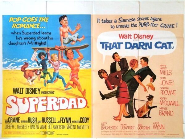 SUPERDAD / THAT DARN CAT ORIGINAL UK QUAD FILM POSTER 1974/65