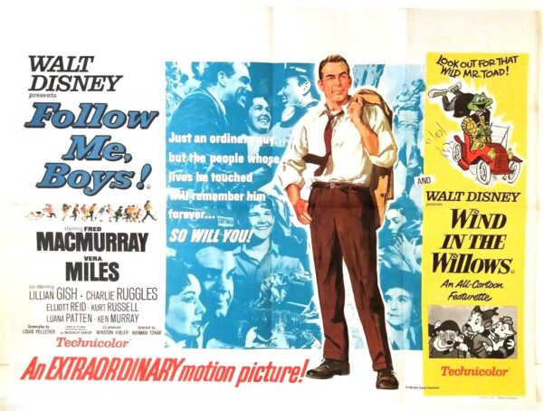 FOLLOW ME BOYS! / WIND IN THE WILLOWS ORIGINAL UK QUAD FILM POSTER 1966
